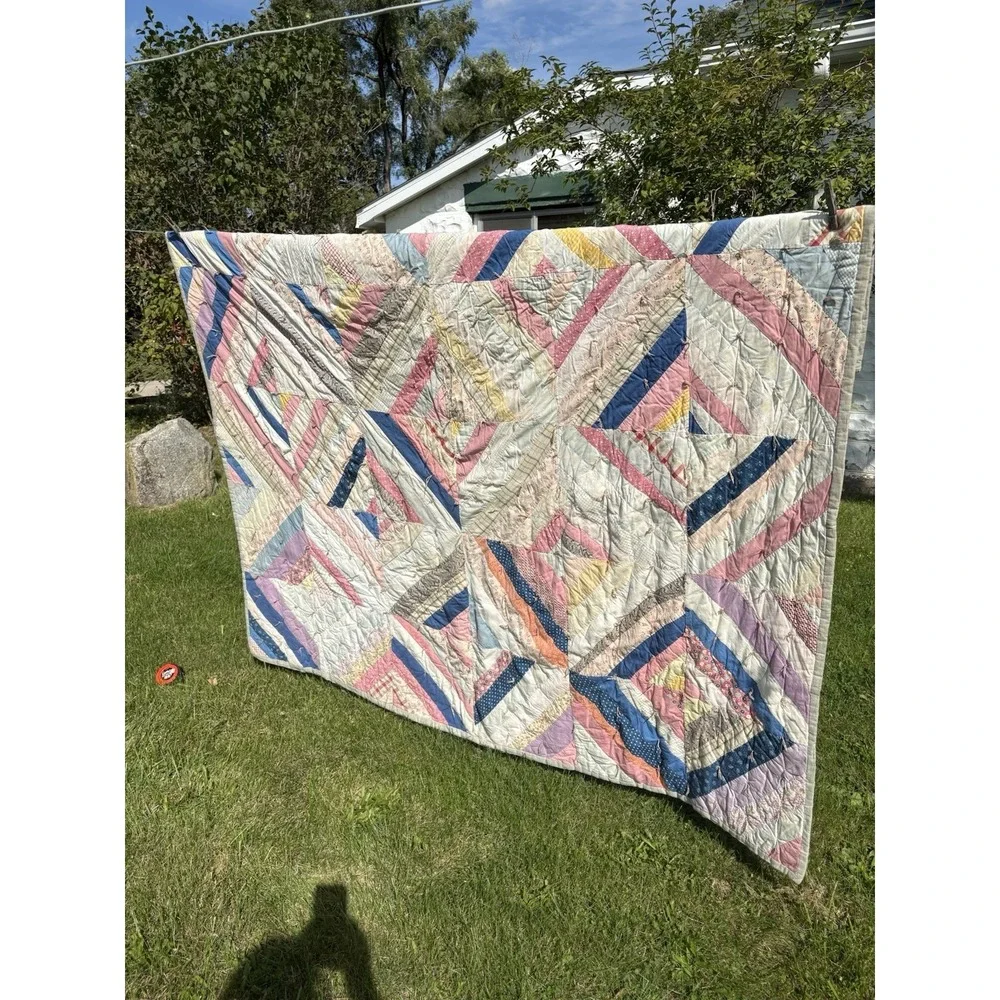 Antique Handmade Quilt Pastel Thick Heavy Wool Lined Cottagecore Granny 71